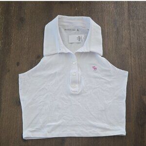 Abercrombie & Fitch white sleeveless cropped polo shirt size M